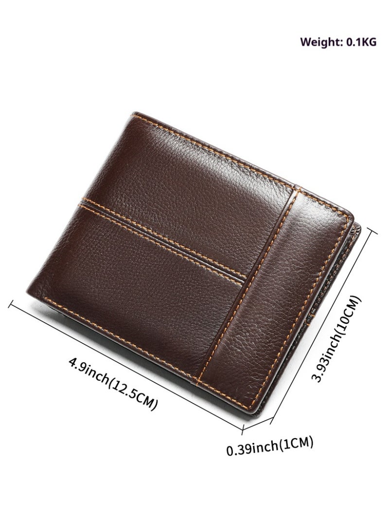 Yoze Coffee Brown Genuine Cowhide Leather Bifold Wallet with RFID Blocking,coffee brown genuine cowhide wallet,RFID blocking wallet,business casual wallet,top layer cowhide wallet - Image 5